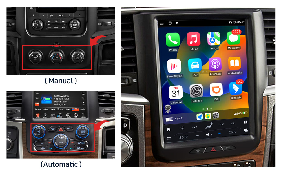 Viknav touch screen android car radio for 2013-2018 dodge RAM wireless carplay screen